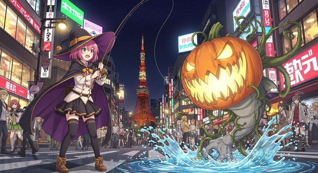 ハロウィン中の渋谷で釣りをする