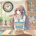 海鮮カップ麺を食べる娘 3枚目