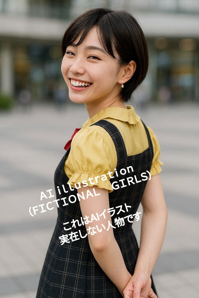 振り向き笑顔のショートカット美少女
