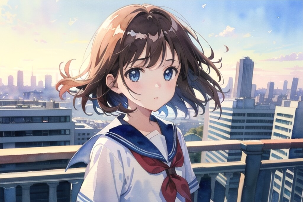 セーラー服の少女(ビルの屋上)