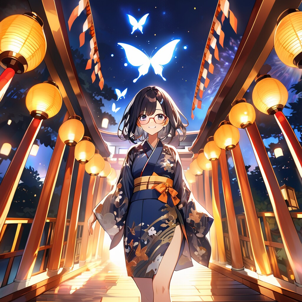 夜光蝶と神社と、女の子