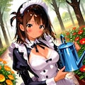 花に水をやるメイド服な日焼け跡さん 2枚目