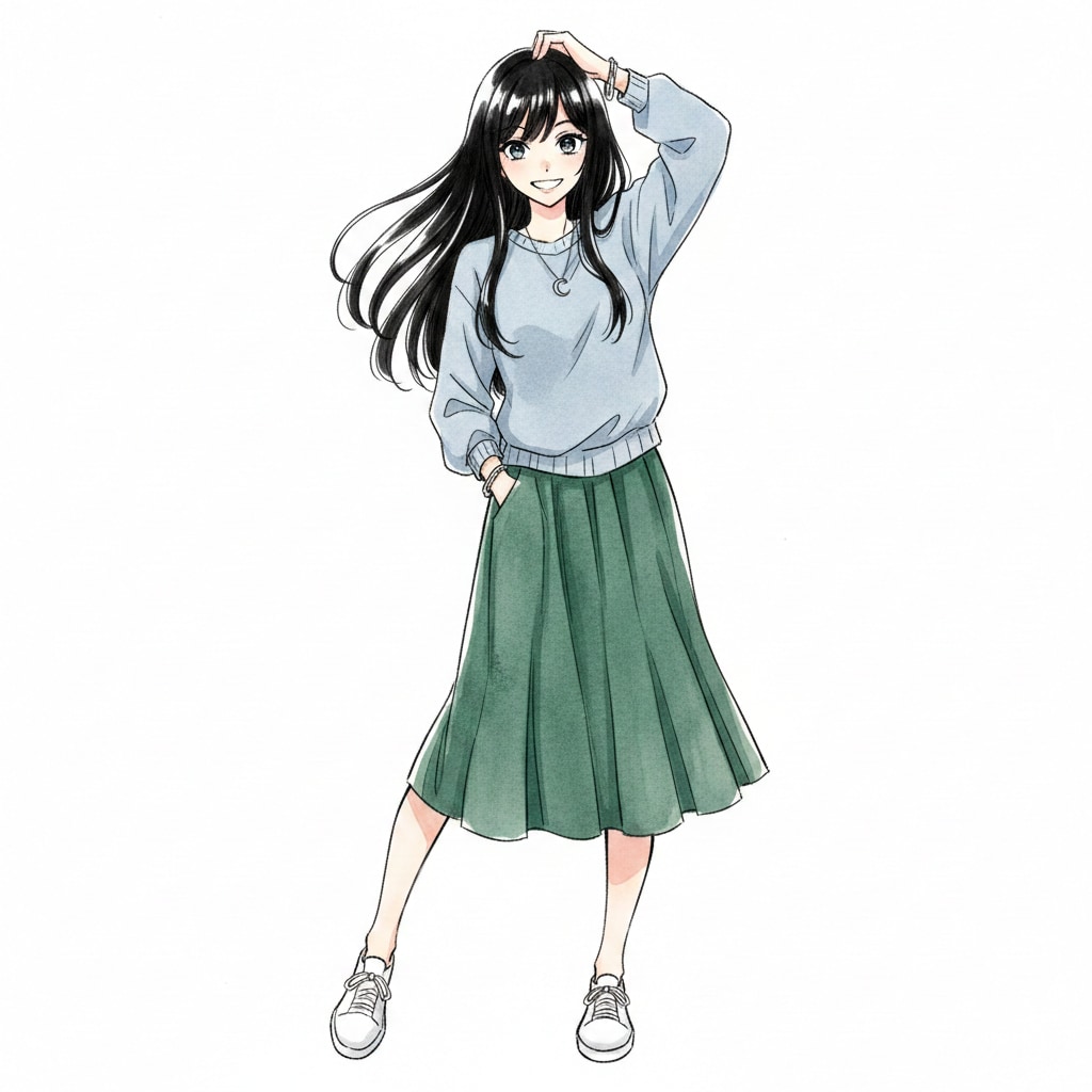 水彩画風絵柄の少女イラスト