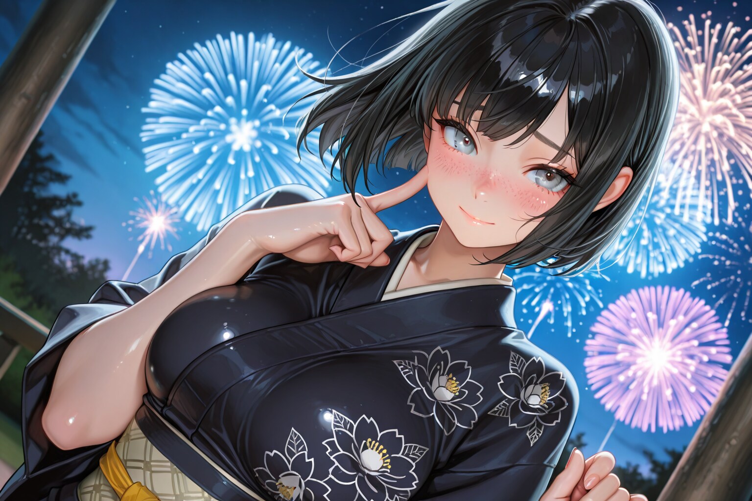 花火大会とそばかすボブちゃん | の人気AIイラスト・グラビア