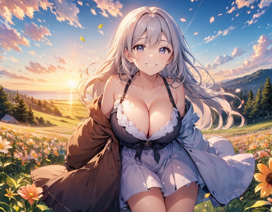 夕暮れの高原でお姉さんXL