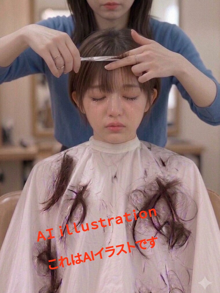 初恋のポニーテール美少女。 “初めてのバッサリ”。 後ろ髪は何十センチも切り落とされ、襟足も深く刈られた。