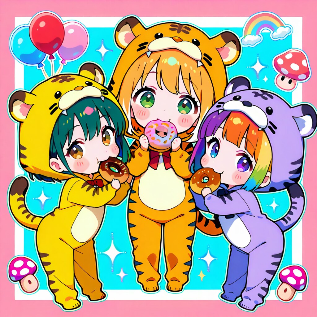 ドーナツを食べる仲良しちゃん