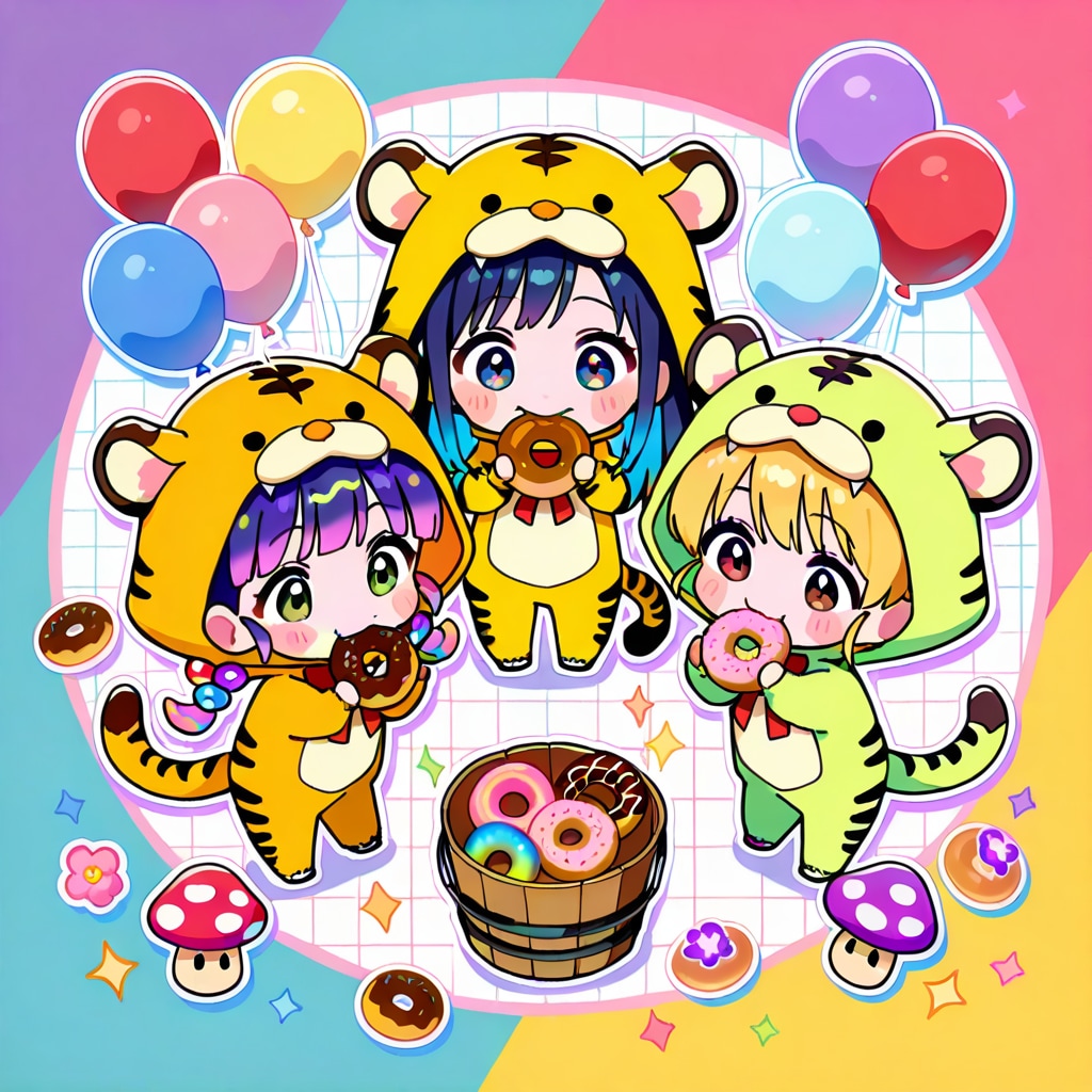 ドーナツを食べる仲良しちゃん