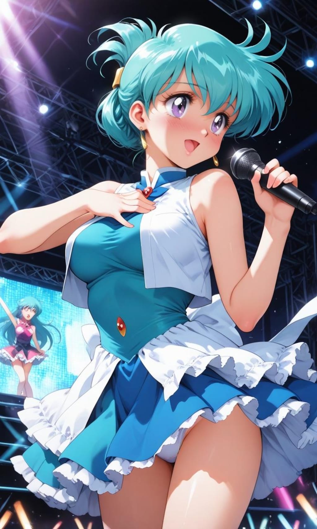 ライブステージ上のキュートなアイドル