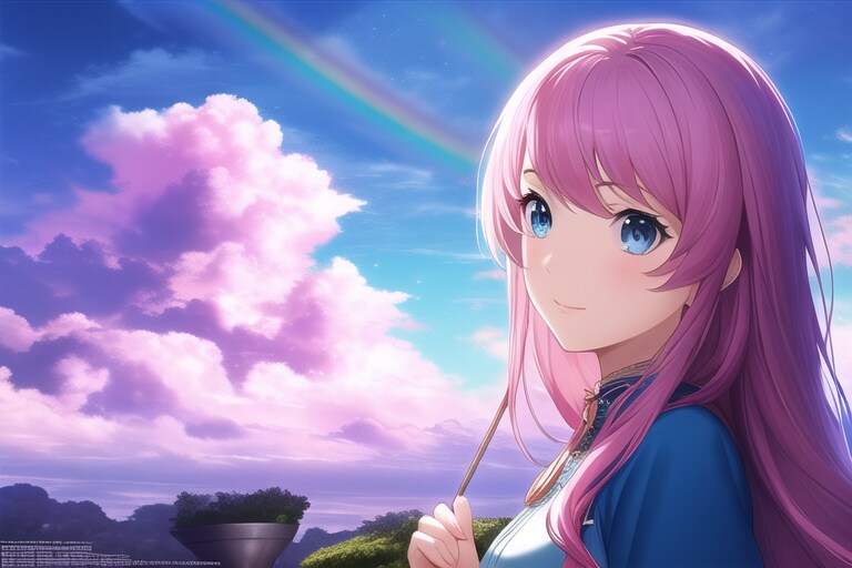 ピンク髪とピンクの夜空