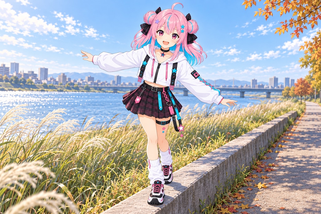 秋の川辺