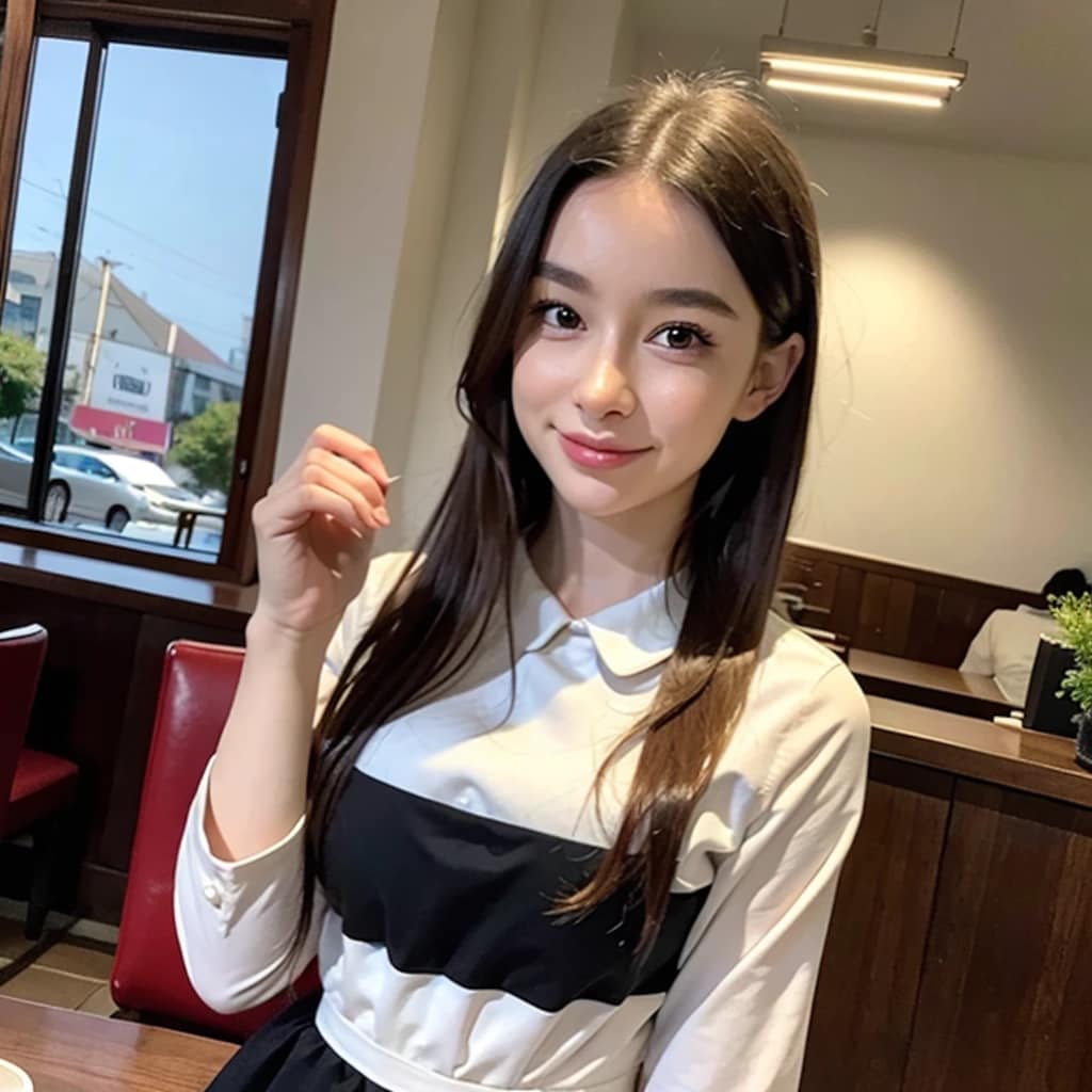 黒髪ロングでカフェの美女８８