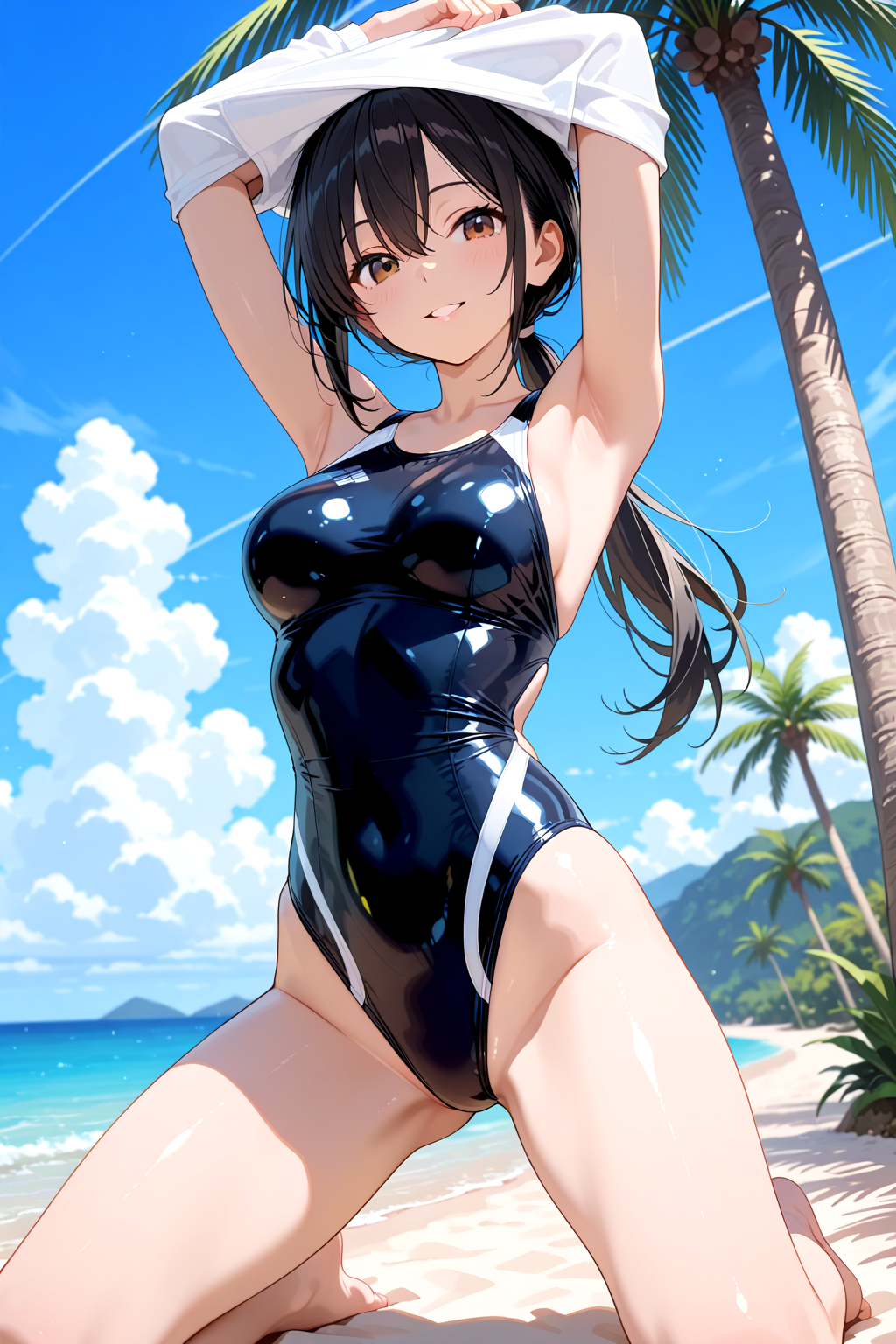 海でも競泳水着で遊ぶ！