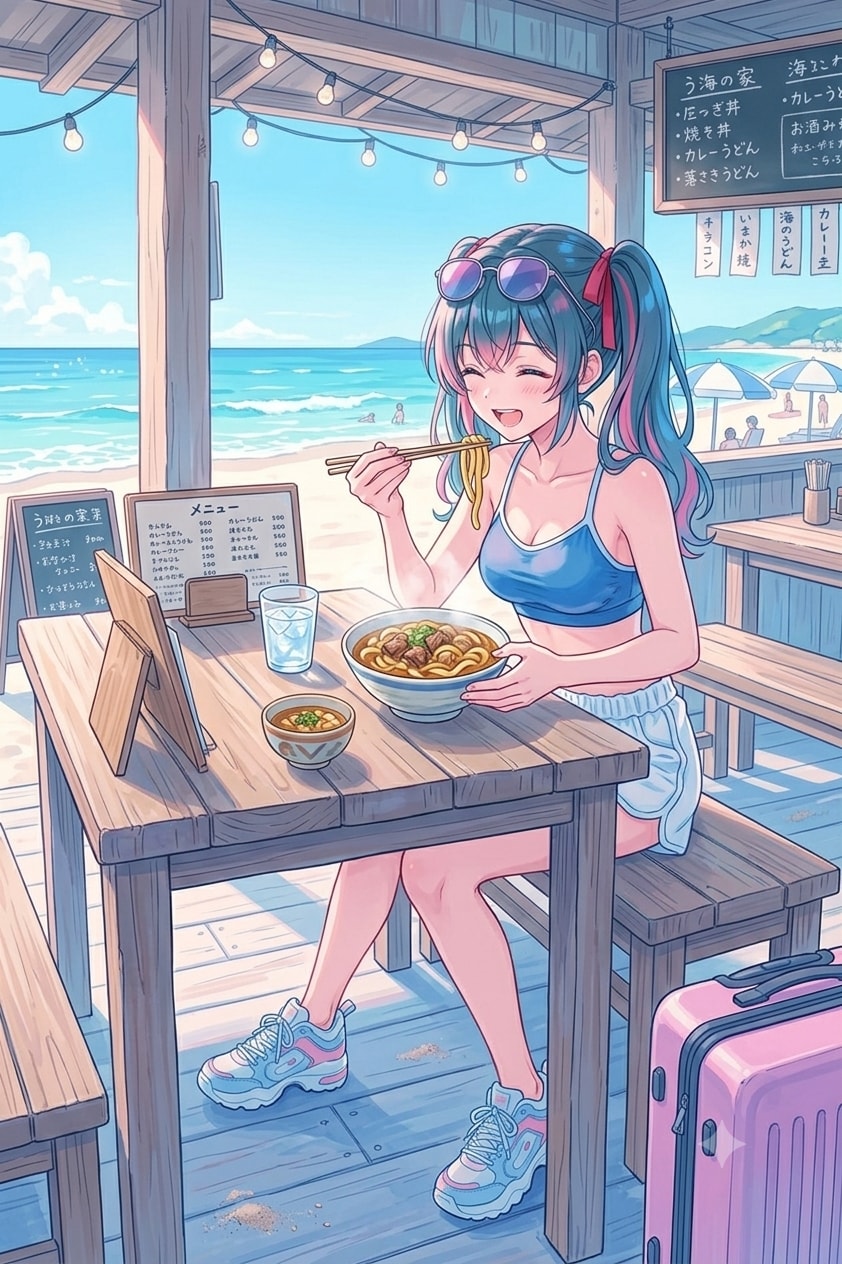 カレーうどんを食べるDjobi Djobaちゃん