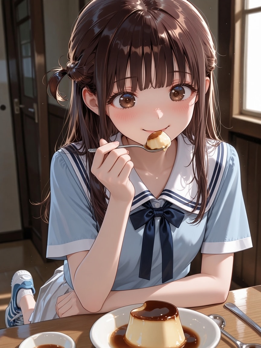 町家カフェでプリンを食す従姉妹ちゃん（仮） | の人気AIイラスト・グラビア