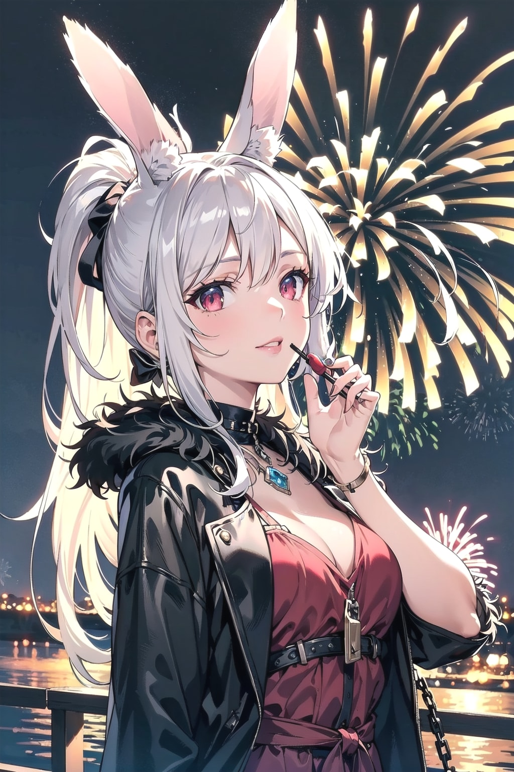 どうなのです❓花火よりも、みみに見とれてるのです❓🎆🐰✨