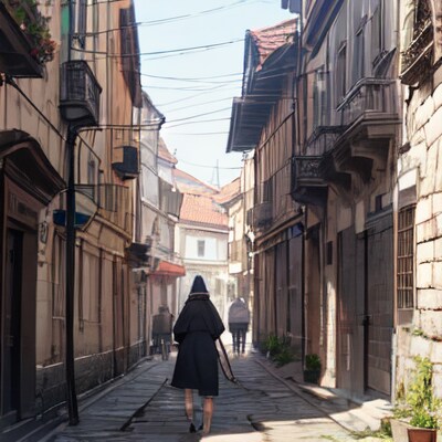 路地へ去る