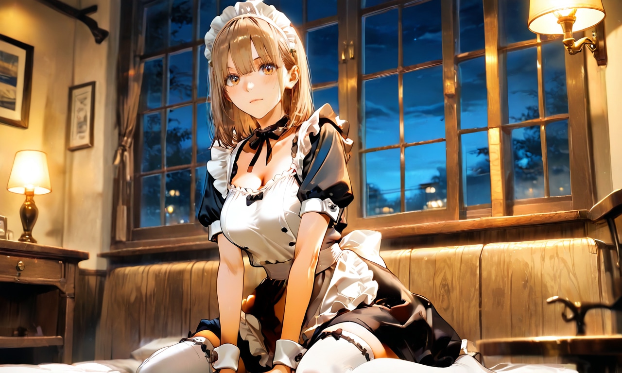 鹿野千夏 持ち場を離れたメイドとランプの夜 | の人気AIイラスト・グラビア