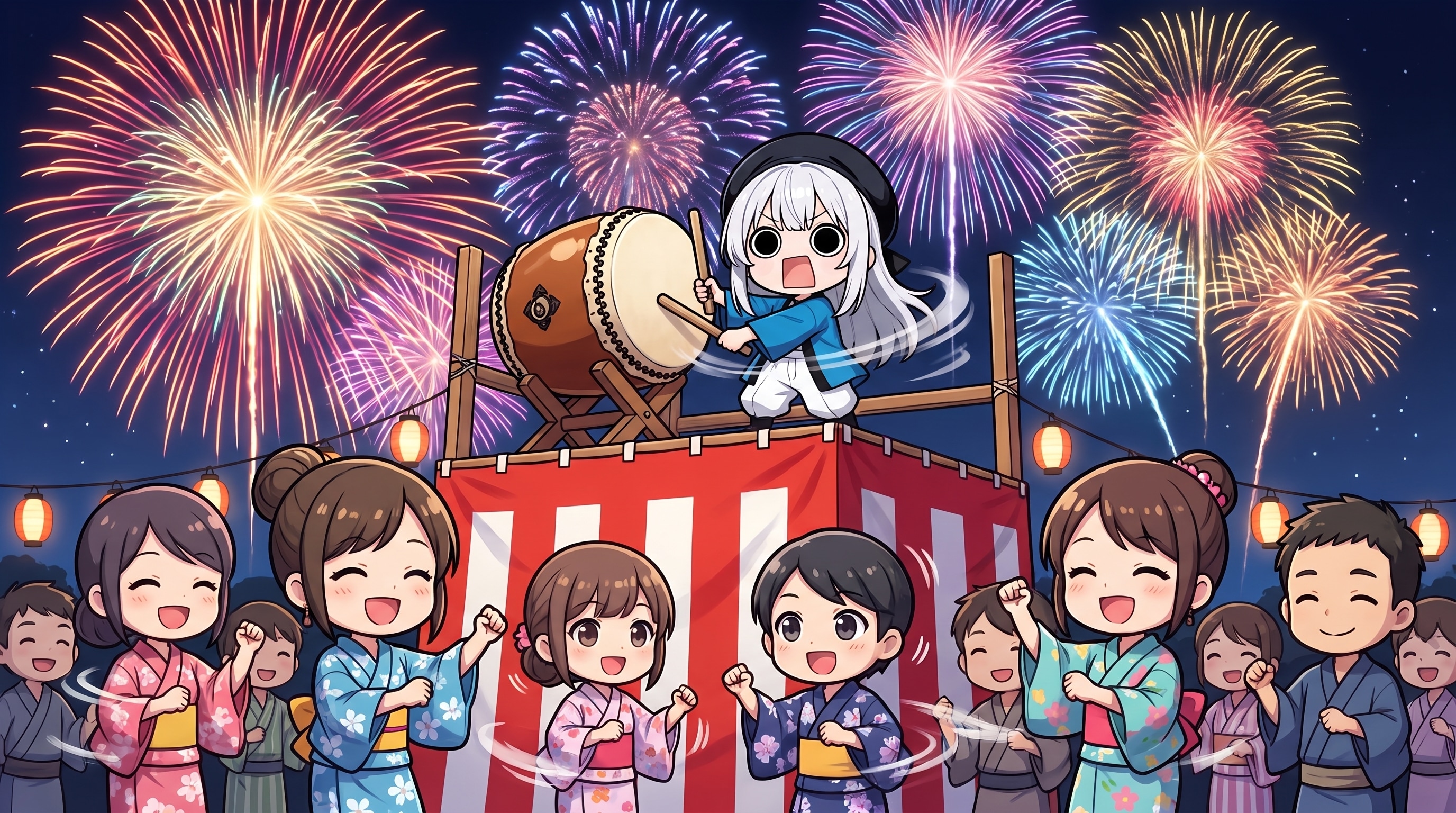 夏祭りで太鼓を叩くえらいこっちゃ嬢