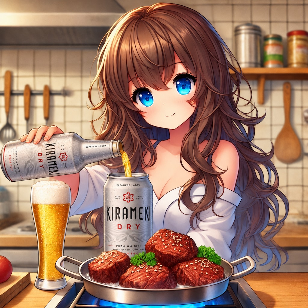牛肉のビール煮(カルボナード)を作る小さな女の子