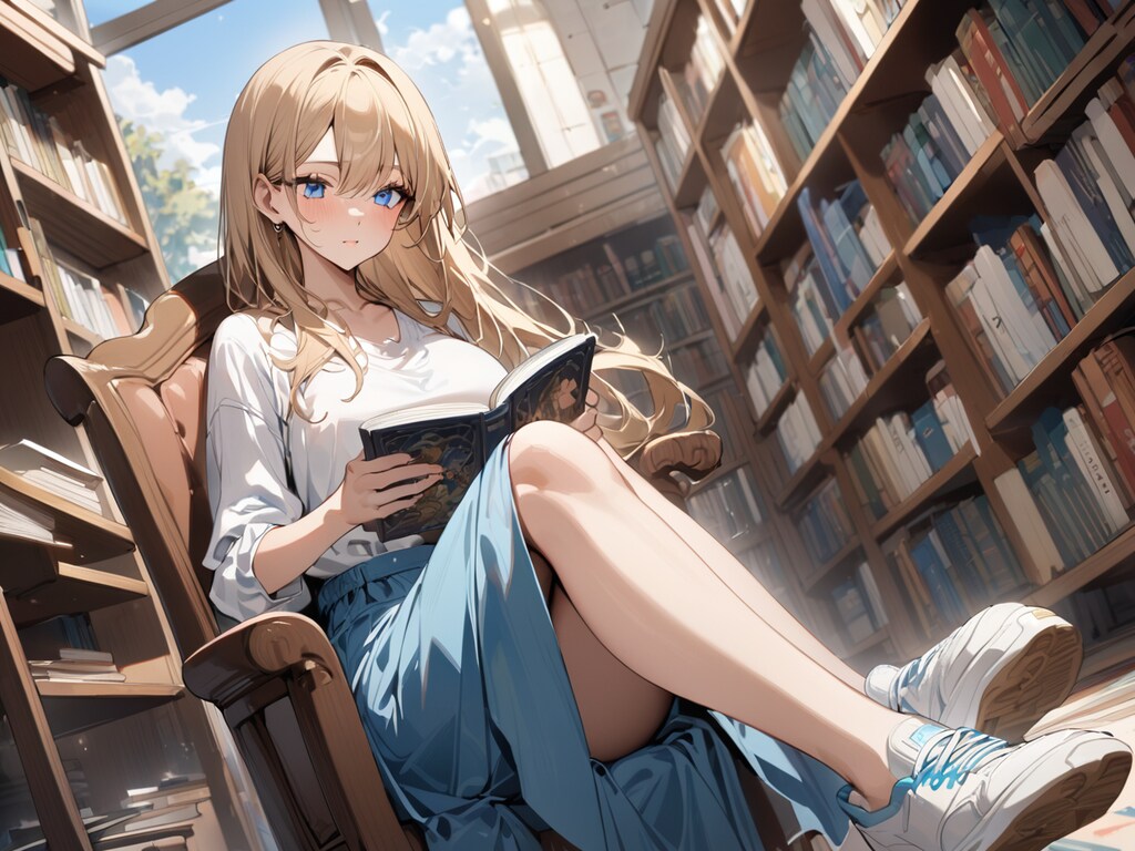 図書館にブロンド美女【オリジナル】