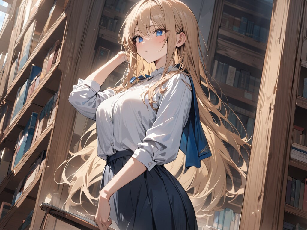 図書館にブロンド美女【オリジナル】