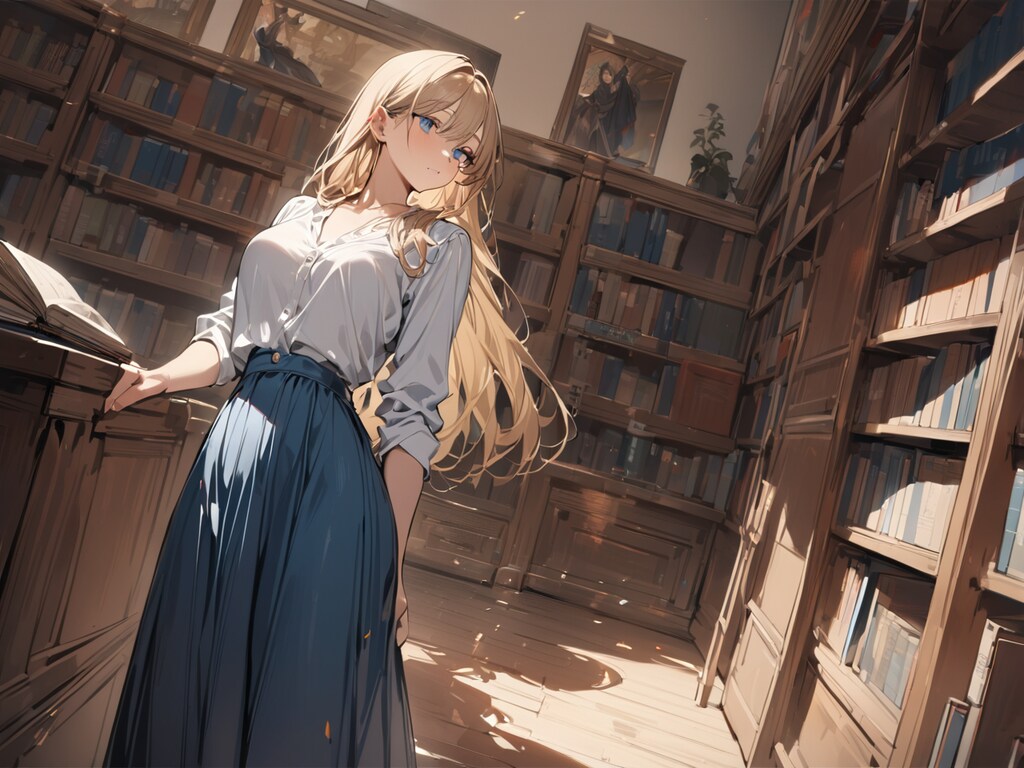 図書館にブロンド美女【オリジナル】