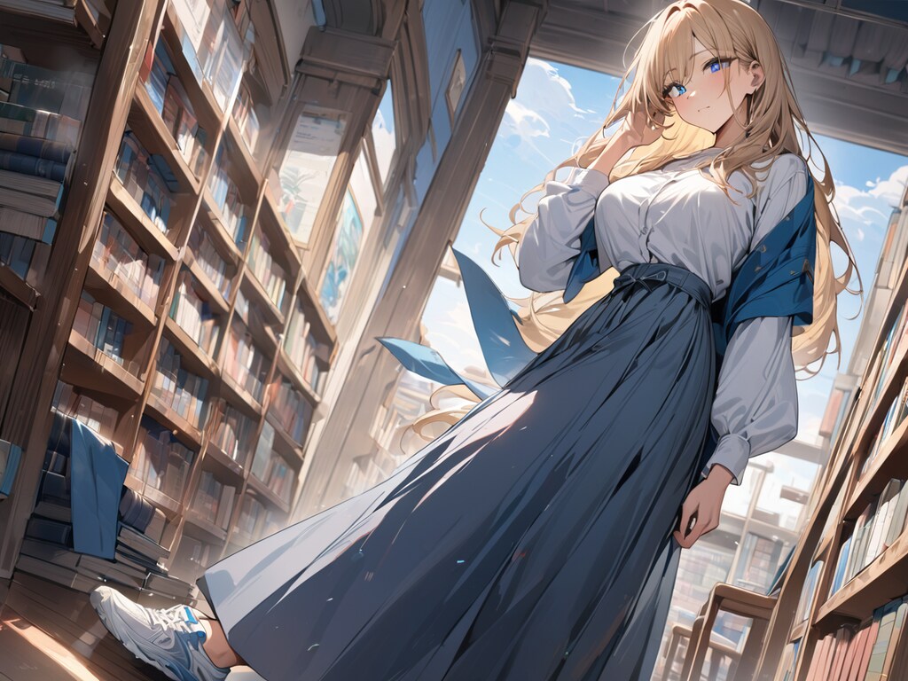 図書館にブロンド美女【オリジナル】