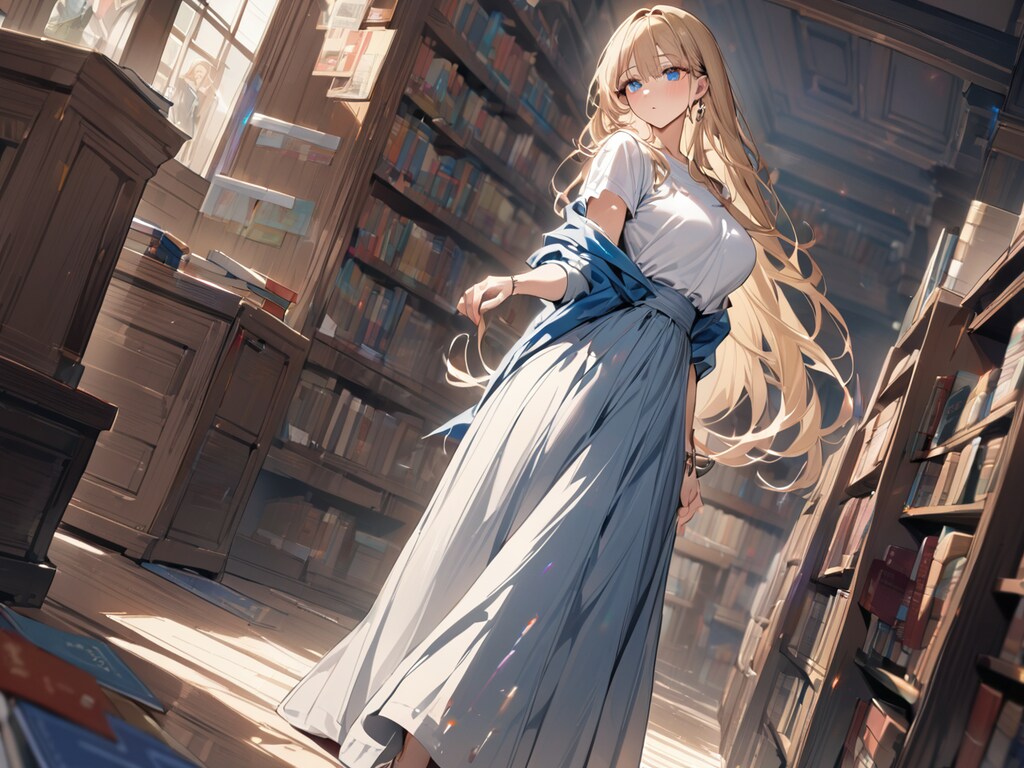 図書館にブロンド美女【オリジナル】