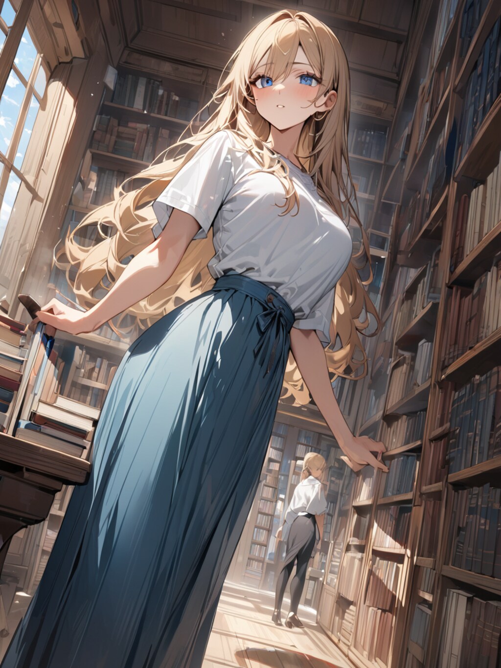 図書館にブロンド美女【オリジナル】