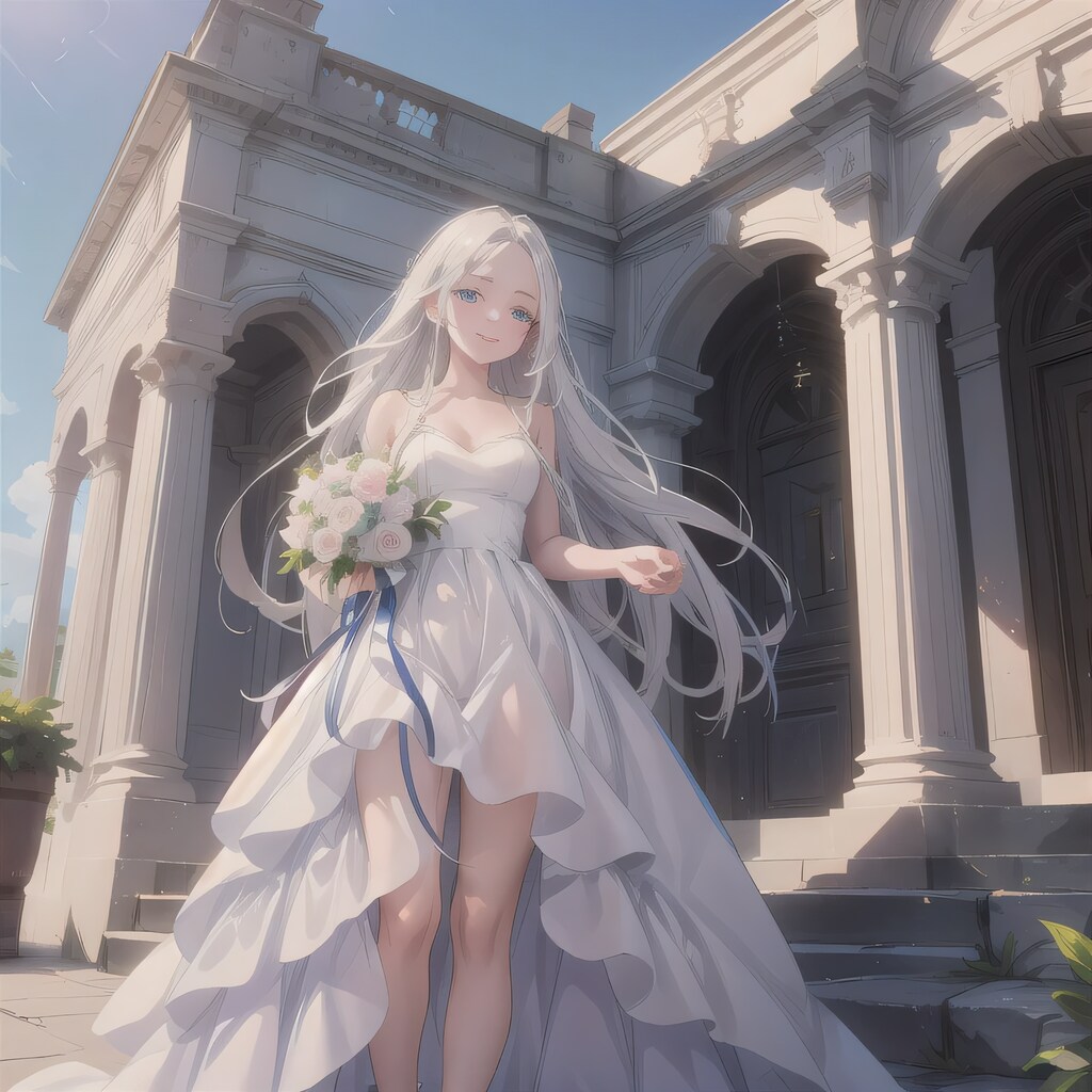 白髪ロングでウェディングドレスの少女２