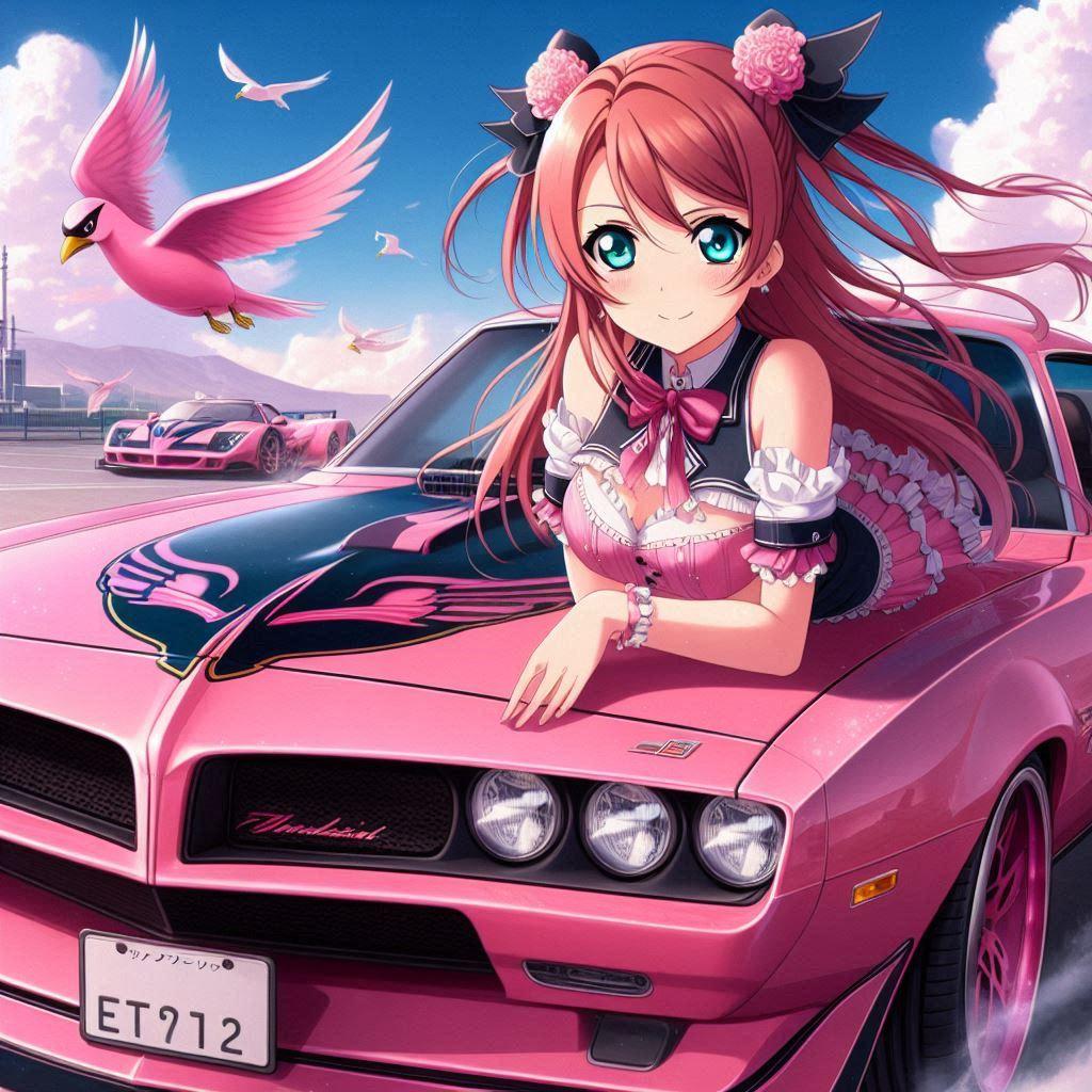 ラブライブキャラとピンクカラーポンティアックファイヤーバードトランザム | の人気AIイラスト・グラビア