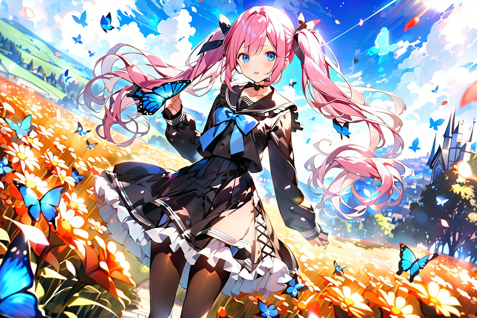蝶の舞う花畑 | の人気AIイラスト・グラビア