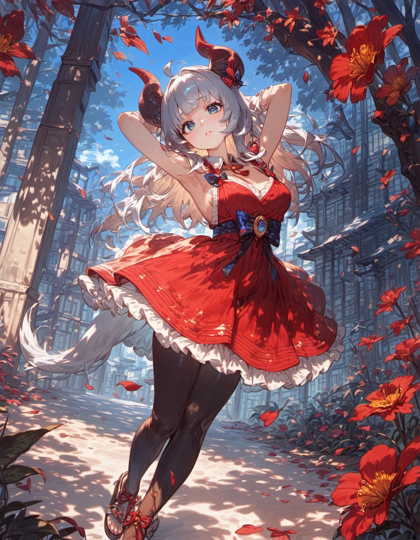 Crimson Waltz Beneath the Blossoms
