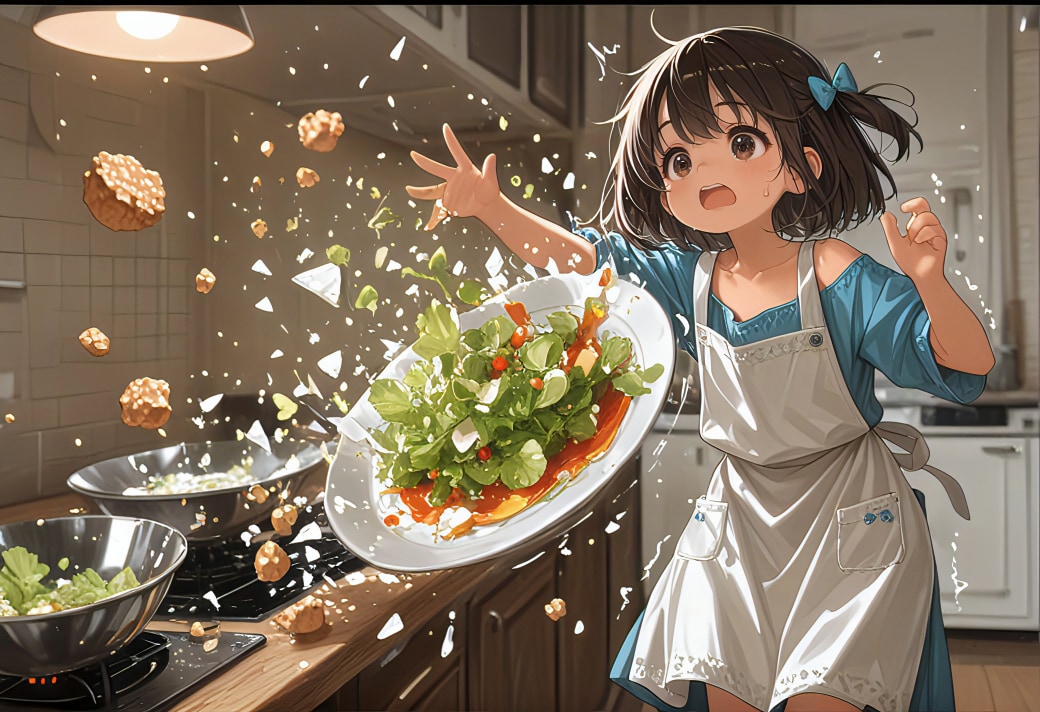 咲良、夕飯を空中へ