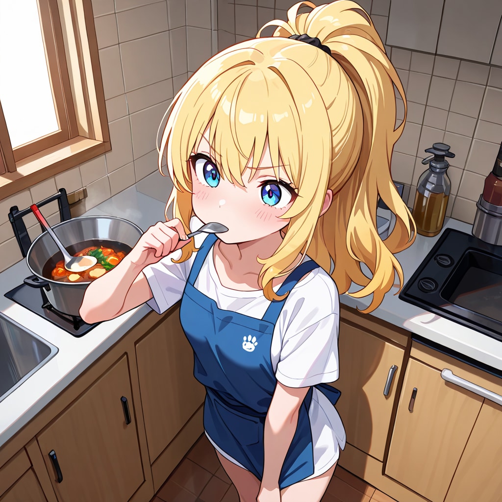 料理を作る彼シャツの彼女