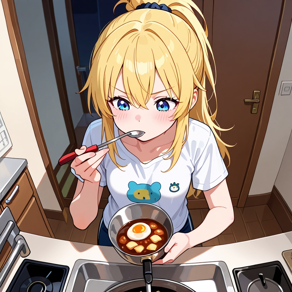 料理を作る彼シャツの彼女