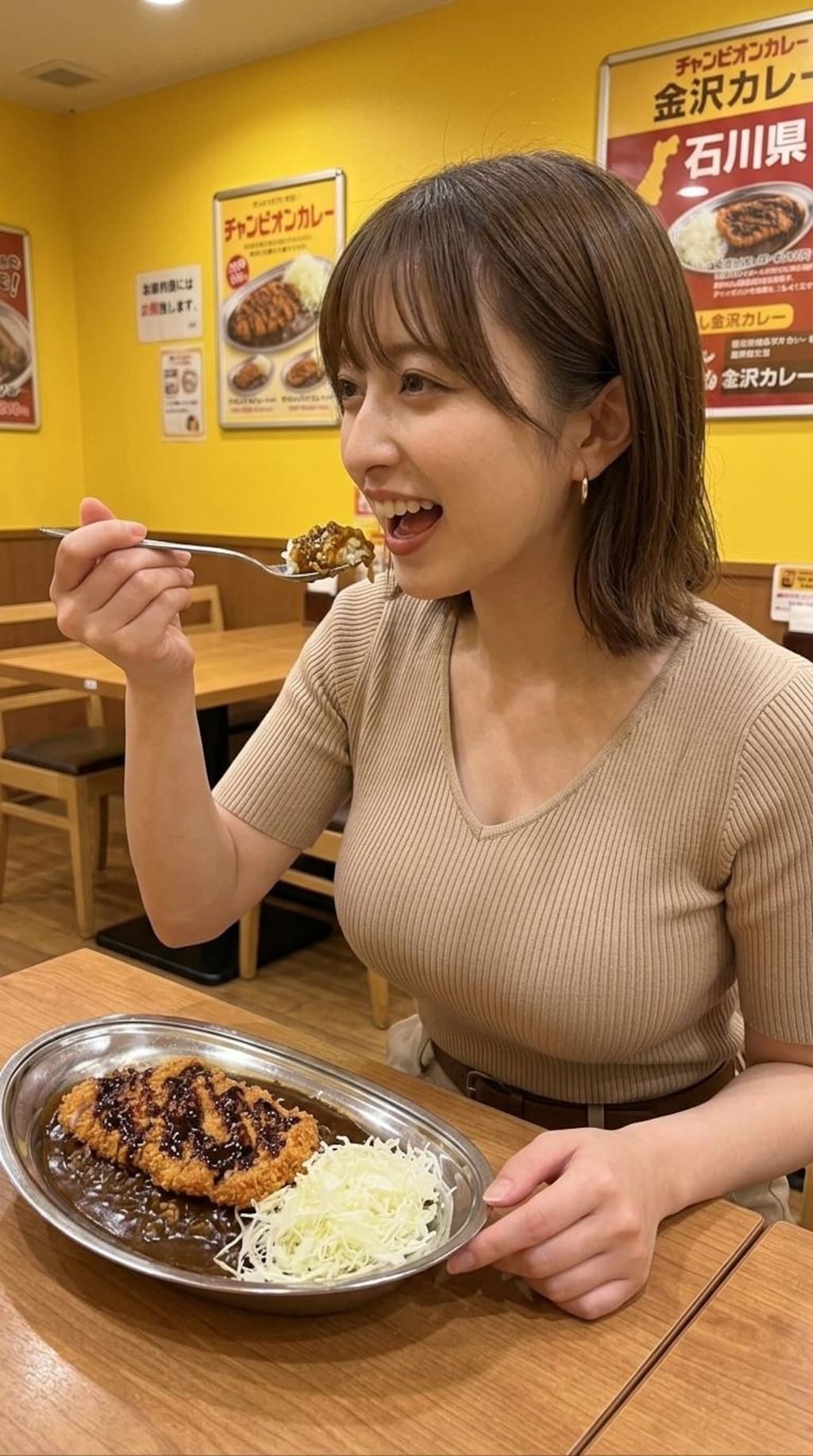 地方アナ、地元で有名なカレーを食べる