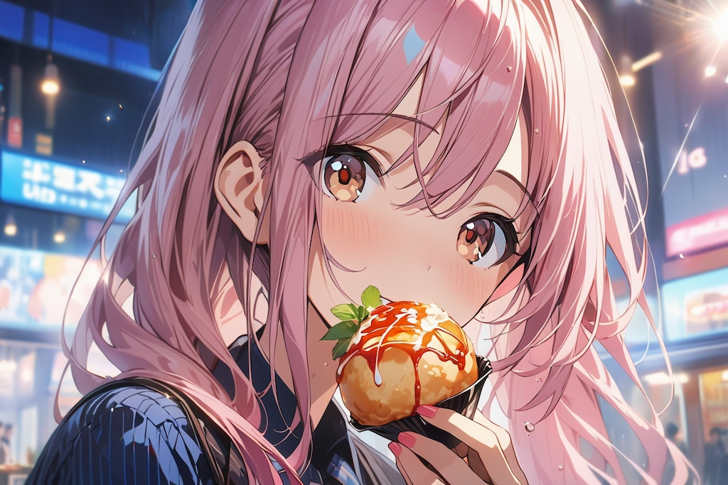 メガたこ焼きを食べている少女