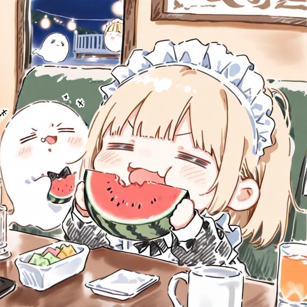 ( -ω-)👻<あーつーいーよるだーかーらー♪🍉🍧✨✨