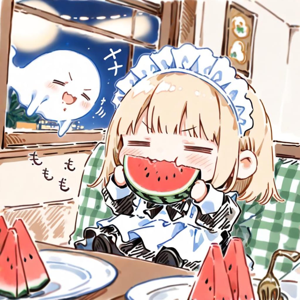 ( -ω-)👻<あーつーいーよるだーかーらー♪🍉🍧✨✨