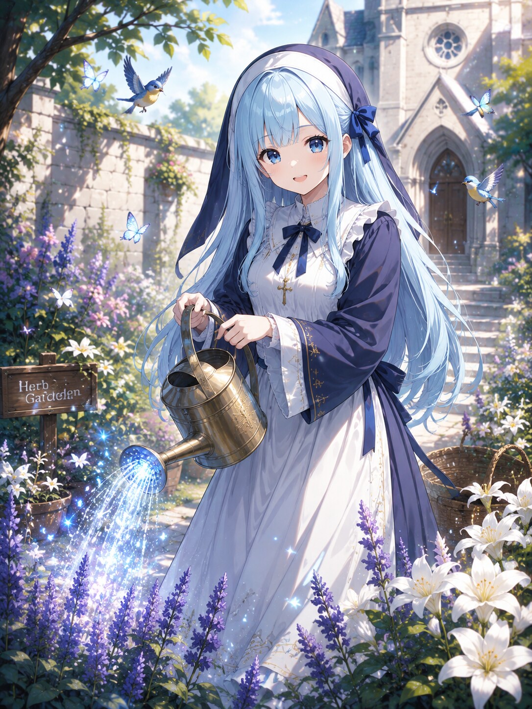 修道院のハーブ園でハーブのお世話をする優葵ちゃん