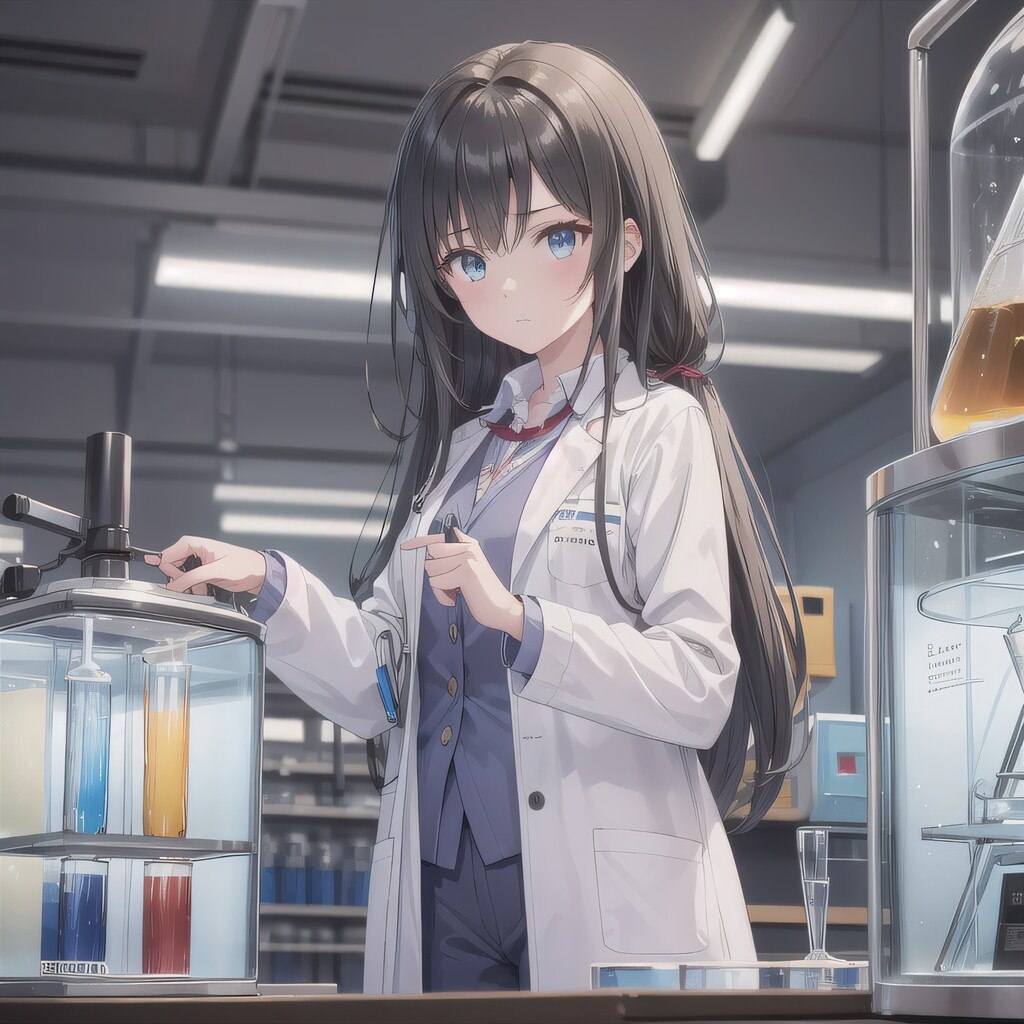 黒髪ロングで白衣の少女５４