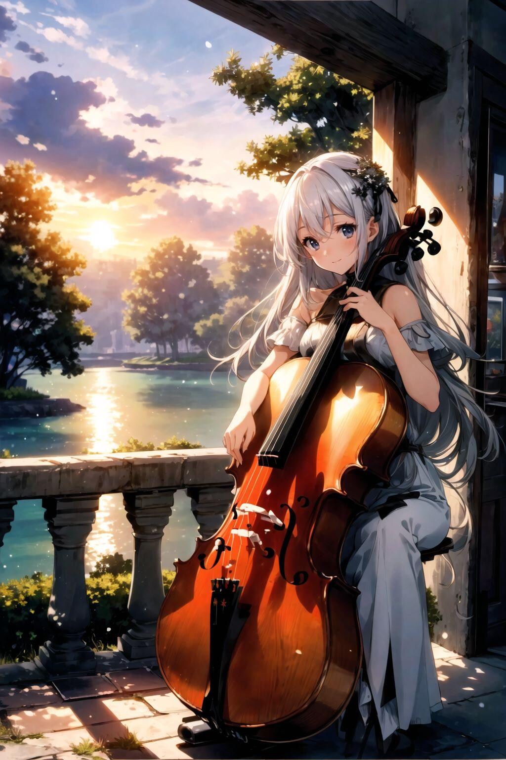 チェロを演奏するチェリスト少女（イタリアにて）