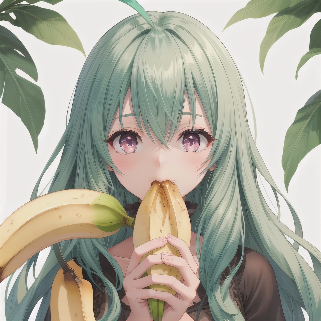 緑髪ロングでバナナの少女