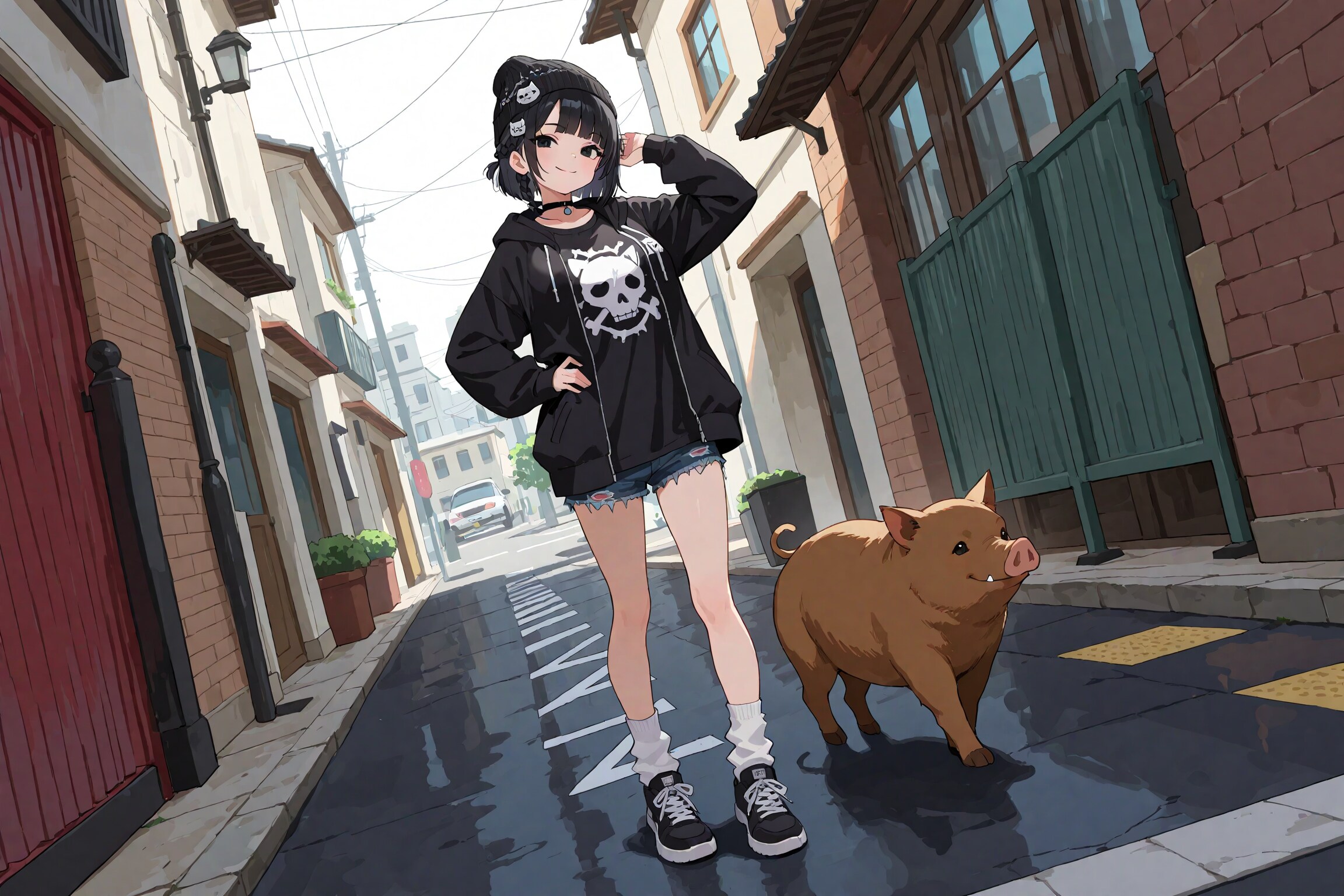 豚と散歩？する凜猫ちゃん