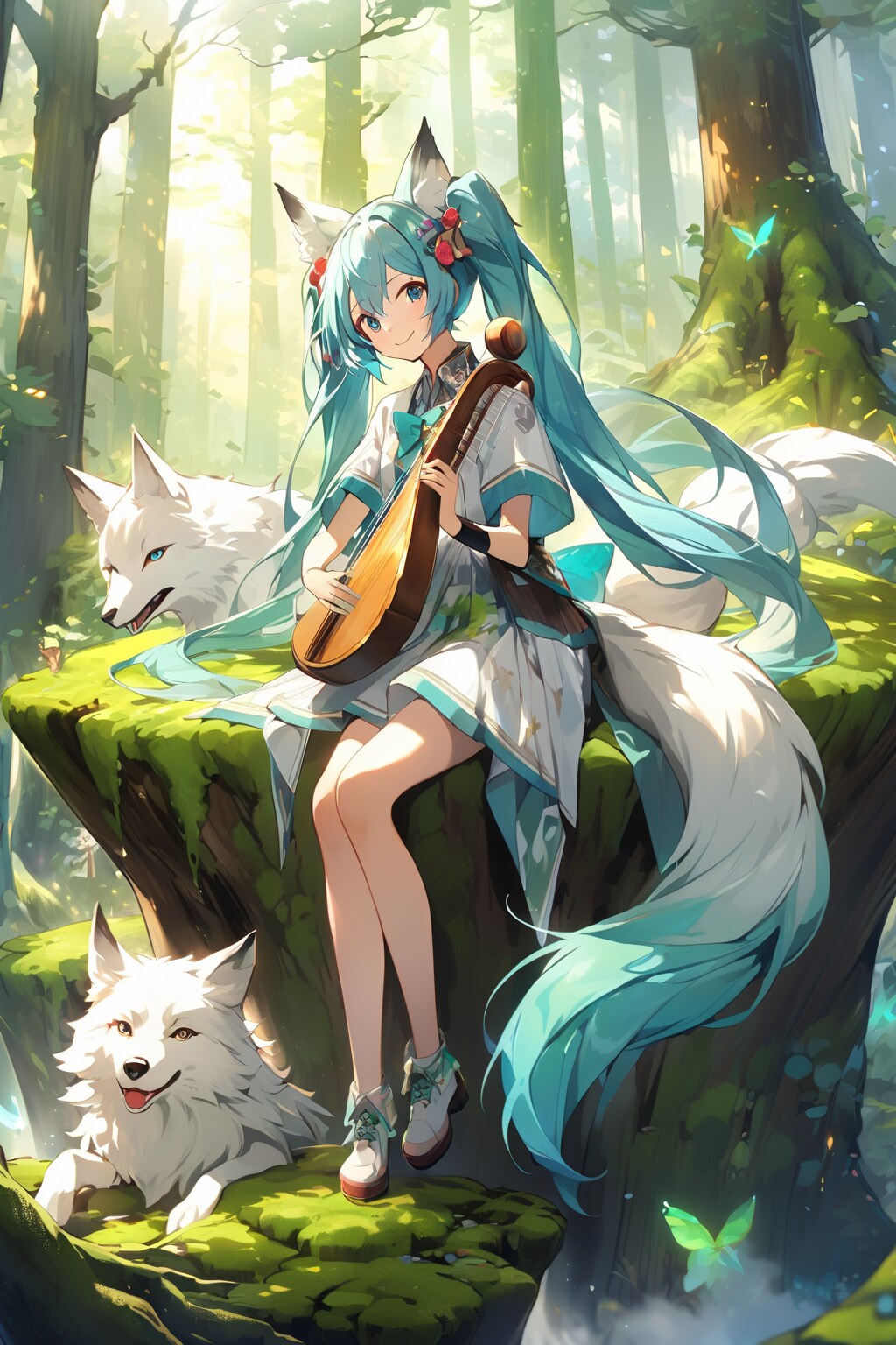 琵琶を奏でる白狼の少女 | の人気AIイラスト・グラビア