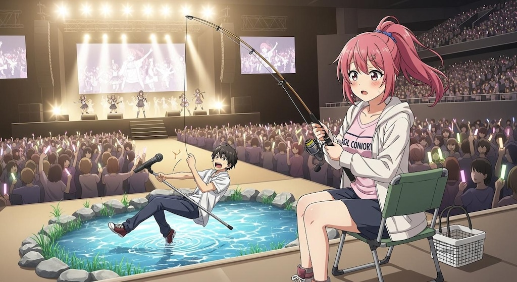 アイドルのライブ会場で釣りをする