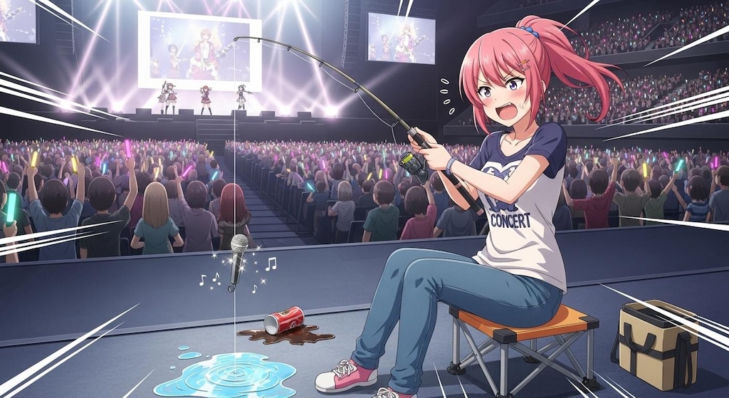 アイドルのライブ会場で釣りをする