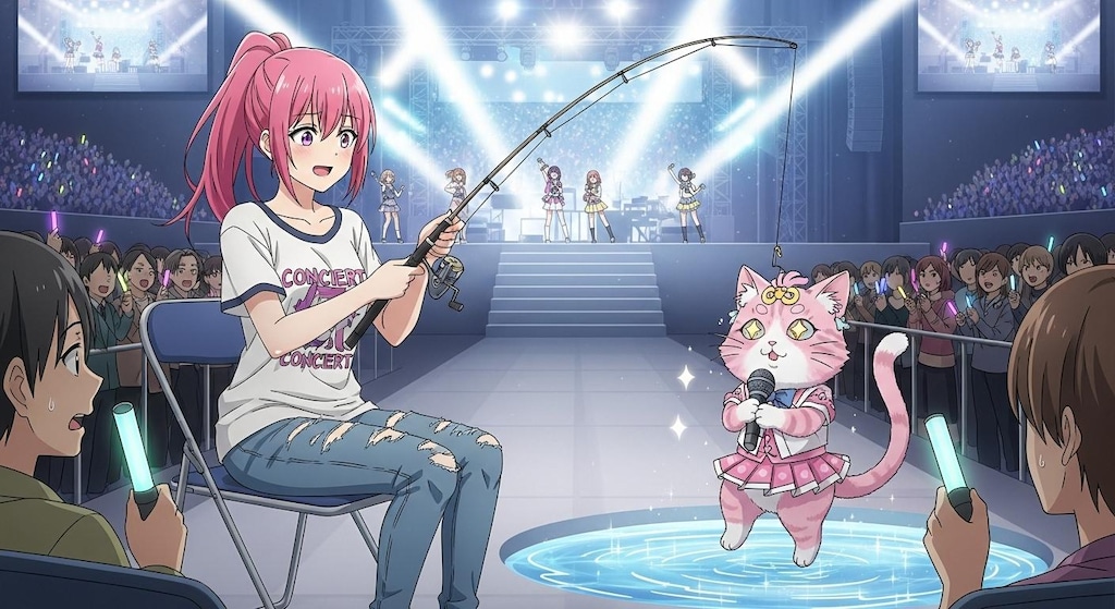アイドルのライブ会場で釣りをする